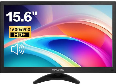 Thinlerain 15.6 Inch PC Monitor, 1600×900 HD+, TN Panel, 60Hz, 5ms, Desktop Monitor with HDMI/VGA/BNC/AV/USB/AV Port Dual Speakers, VESA