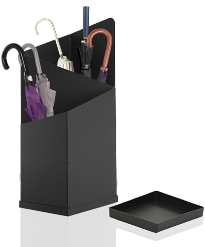 GRISSHMO Umbrella Stand for Entryway – Stylish Indoor Umbrella Holder for Home Storage & Organization – Black Metal Umbrella Basket Rack for Compact Umbrellas, Entryway Decor & Storage