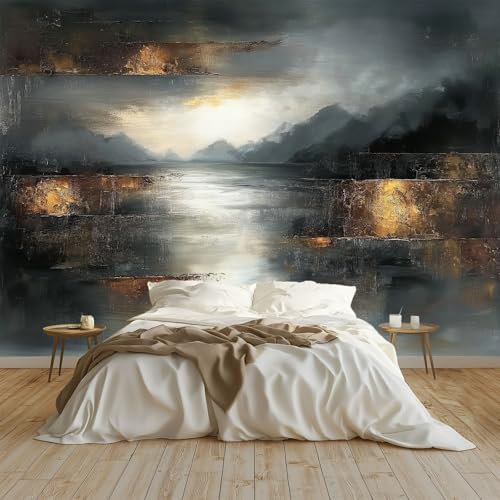 Art Papel Tapiz Fotográfico Pintura Al Óleo Abstracta Textura Metal Papel Pintado no Tejido 300x210 cm Lana Decoración de Pared Sala Cuarto Póster Mural para Sala de estar Dormitorio, Gris