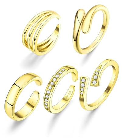 Kabwea 5 Stück Zehenringe aus 14 Karat Gold für Damen, Zehenring, Zehenring gold, Zehenringe