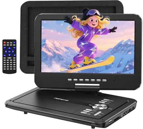 POFOTO 12.5 Portable DVD Player with 10.5 HD Swivel Screen, 6-Hour Battery Life, Car DVD Player with Dual Speakers, Supports CD/DVD/USB/SD Card, Include Car Headrest Mount and Remote Control