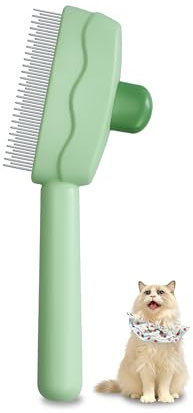 ETIALURE Cat Hair Comb for Massaging, Grooming Brush for Cats and Dogs, Fur Comb with Realease Button for Short Haired and Long Haired Pet (Green)