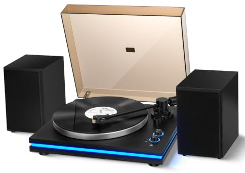 Vangoa Vinyl Record Player with Speakers 40W, BT 5.4 LED Lighted Turntable