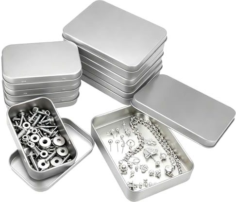 Lytonix 8 Pezzi Scatola Latta in Argento con Coperchio 11,5 x 8,5 x 2,2 cm e 9,5 x 6 x 2 cm, Contenitore Tin Argento, Scatole Rettangolari Vuote in Latta per Conservare Oggetti, Piccoli Oggetti