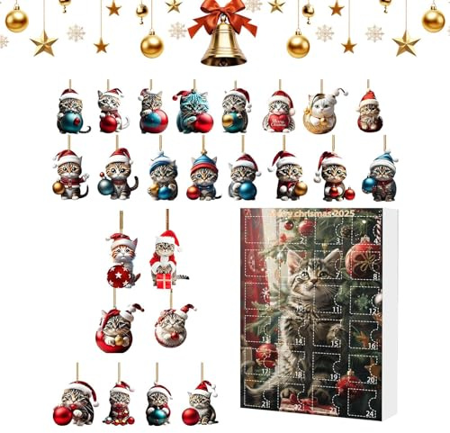 Juguete Calendario de Adviento | 24 Días Con Adornos De Gato En Acrílico 2D Para Contar Los Días | Colgante Navideño Bonito Para Niños Niñas Amigo Hijo