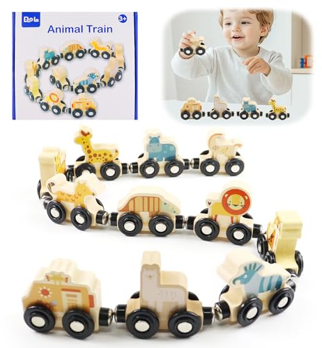 SENLINLIN Tren de Madera Montessori Magnético con Animales – Juguete Educativo Madera para Niños 1 2 3 Años – Juegos Montessori Bebé 2 Años – Regalo Niño Niña Cumpleaños o Navidad
