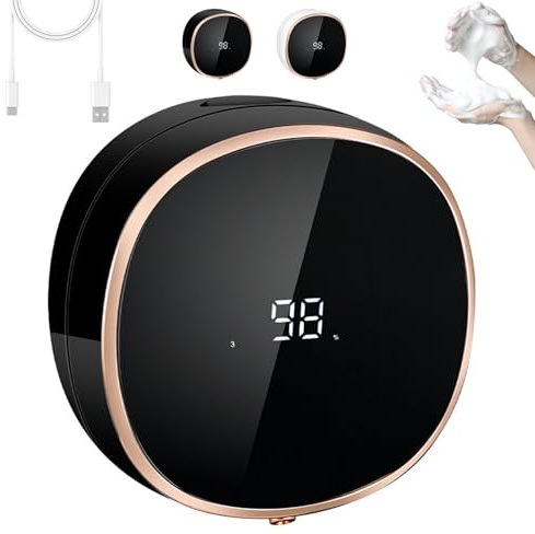 Zhiya Soap Dispenser, Wall-Mounted Smart Sensor Soap Dispenser, Automatic Foam Hand Sanitizer Machine, Touchless Temperature Display Liquid Dispensers, 3-Gear Adjustable, Rechargeable (Black)