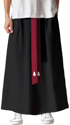Jupe de pantalon pour homme - Pantalon traditionnel à jambes larges - Pantalon de yoga japonais hip hop baggy - Pantalon de randonnée élégant - Pantalon droit - Pantalon de détente vintage, Noir , XXL