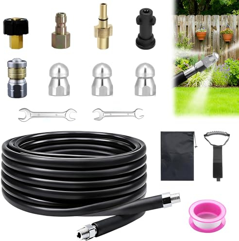Yunlaishaocer Rörrengöringsslang-set 10 m, 400 bar, 140 °C, universellt rörrengöringssats, med adapter och munstycken, för Kränzle Kärcher K2-K7, för igensättning och rengöring av avloppet