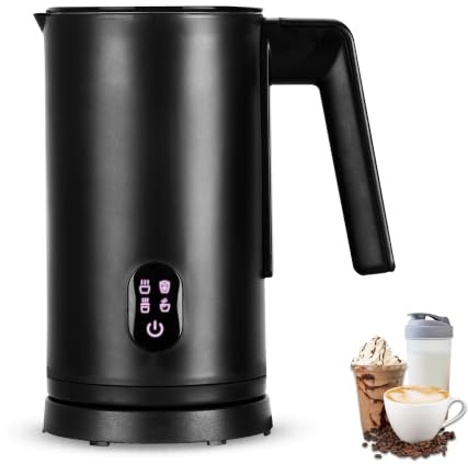 Straame 4 in 1 Electric Milk Frother 300ml Hot/Cold Foam Maker, Matte Black | Touch panel, non-stick jug, clear fill lines, cycle-end beep and auto shut-off for oat, almond, soy, latte, chai & cappuccino