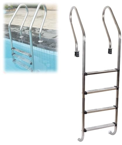 Poolstege, halkfri stege i 304 rostfritt stål med 2 steg för nedgrävda pooler, kapacitet 180 kg, enkel installation för inomhus-/utomhusbruk
