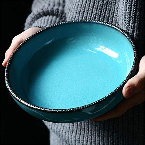 Happiness Tableware LIXUE Bistecca in Ceramica Pasta Prima Colazione Piatto Profondo Creativo Insalata di Frutta Zuppa Ramen Ciotola per Noodle Ciotola per servire Microonde 7,9 Pollici Blu