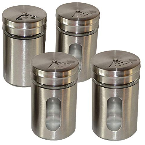 4 Stück Gewürzstreuer Gewürzgläser Vorratsgläser Salz Pfeffer Gewürz Streuer (Metall, 4 Stück)