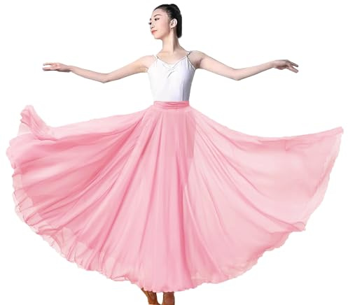 ORIDOOR 720 35 Long Women's Fairy Lyrical Dance Skirt Gradient Color Chiffon Swing Skirt Ballet Modren Dance Costume B Pink