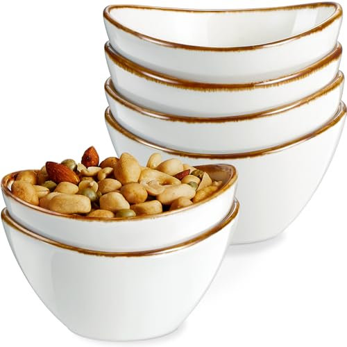 ONEMORE Keramik Dip Schüsseln Set von 6, 236ml Snackschale, Sojasauce Gerichte, Mini Schüsseln für Tomatensauce, Snacks, Desserts, Nüsse und Obst, Cremeweiß