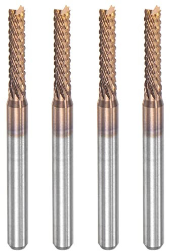 sourcing map End Mill CNC Router Bits, 1/8 3.175mm Shank 2.5mm x 12mm Titanium Coated Tungsten Carbide Left Hand Engraving Milling Cutter for PCB Plastic Fiber Wood 4pcs