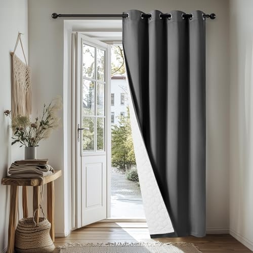 Deconovo Lot de 1 Rideau occultant, Opaque, avec Volants, Thermique, pour Chambre à Coucher, Salon, Isolation Thermique Dos Blanc, 140L X 240H cm (1 Panneaux) Gris Foncé