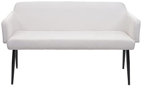 Mendler Sitzbank HWC-L13, Esszimmerbank Bank Polsterbank Garderobenbank Rückenlehne Armlehne Stoff/Textil 133cm - Creme-weiß