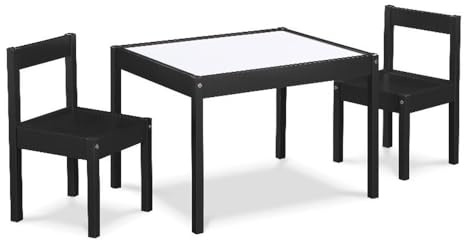 Pemberly Row 3-Piece Wood Dry Erase Kids Table & Chair Set in Black