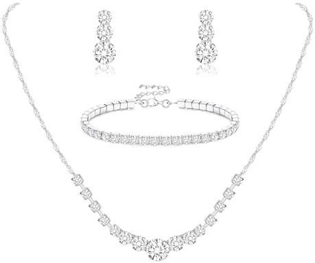 Jstyle Silver Plated Bridal Jewelry Set for Wedding Prom Simple Crystal Rhinestone Pendant Necklace and Earrings Sets for Bride Bridesmaids