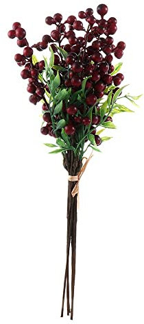 Vctitil Artificial Berry Blueberry Cherry False Fruit Bouquet Foam Bush Holly Stem Family Hotel Wedding Decoration Christmas Decoration(Wine red)