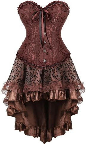Josamogre Corset Bustier Jupe Femme Robe Dentelle Fleurs Gothique Lingerie Vintage Drsss Serre Taille Brun Pirate M