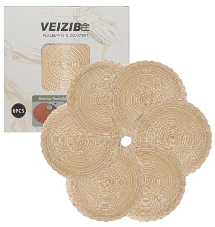 VEIZIBEE Manteles Individuales or Posavasos，Almohadilla de café Mesa de Redondos Salvamanteles Individuales de Encaje，Lavables，Antideslizantes，Cocina，Mesa de Comedor，Estilo Europeo(Kaqib, 18cm)