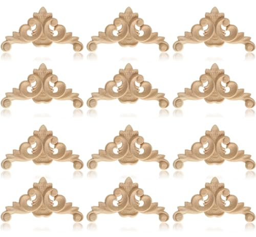 KSJEHW 12 Pezzi Legno intagliato applique figure in legno modanature cornice per decorazione(Stile 2, 6x6cm)