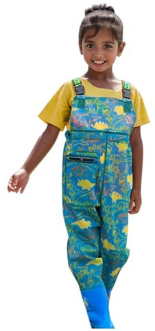 Wathose für Jungen und Mädchen - Wathose für Kinder, wasserdichte Regenhose mit Stiefeln,Junior Hosenträger Matschhose Regenstiefel,rutschfeste Sohle Gummistiefel für Jugendliche für 2-15 Jahre