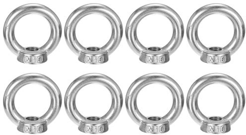 sourcing map M10-1.5x42mm Lifting Eye Nuts, 8 Pcs 304 Stainless Steel Round Ring Shape Female Threaded Nut Fastener for Home Repairs Rope Fitting