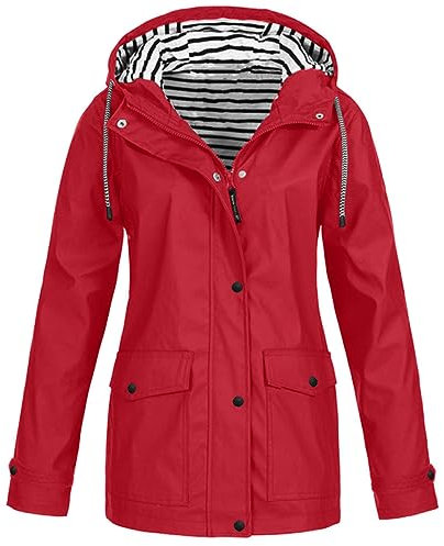 Keepink Waterproof Jackets Women Longline Rain Coat Lightweight Zip Up Fall Winter Raincoat Windbreaker with Hood & Pocket Outdoor Sportswear Plus Size Coat 8/22 UK Sale Clearance