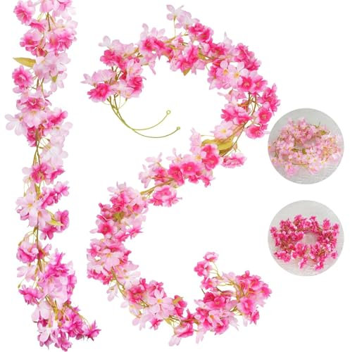 HUAESIN 4PCS Blumengirlande Deko Blumenranken Künstlich Kirschblüten Girlande 1,8m Kunstblumen Girlande Blumenranken Künstliche Blumen Hängend Blumen für Hochzeit Fahrrad Wand Balkon Garten Hause