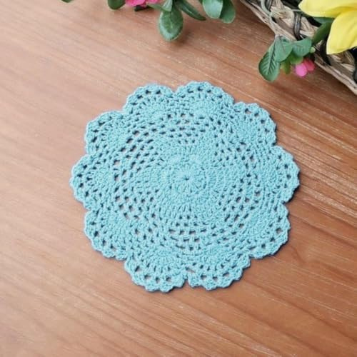 Blausky 4 stycken runda broderade bordsmattor, virkade dukar, spetsiga bordstabletter liten virkning bordslöpare bomull underlägg, bordsdukar för koppar skålar tallrik vaser antik, 20 cm, gråblå