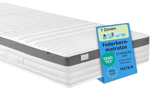 Bodyprotect Federkernmatratze 100x200 cm, orthopädische Matratze Härtegrad H3, ergonomische 7 Zonen Taschenfederkernmatratze, Mattress 100 x 200, Höhe 21, Made in EU, Oeko-TEX