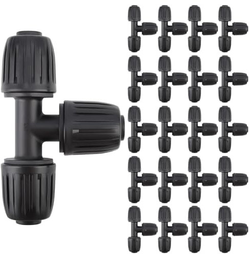 Kalolary 20 pièces Raccord en T 1/2 pouce pour tuyau d'irrigation 16mm - Bouchons de connexion pour système d'arrosage goutte-à-goutte, jardin, pelouse