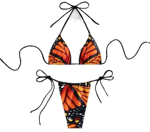 NJIEzhao Set Bikini da Donna Sexy con Stampa a Farfalla Micro Bikini Set Due Pezzi Costume da Bagno Costumi da Bagno Costumi da Bagno Abiti da Spiaggia Bikini Donna Sexy(Red,M)