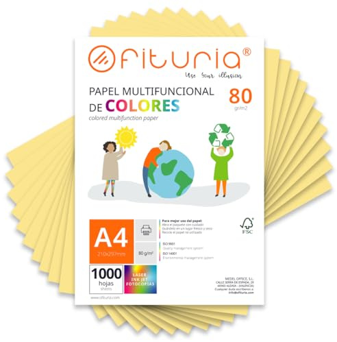 Färgade ark, förpackning 1 000 A4-ark 80gr - färgat papper för hantverk, skrivare, scrapbooking - färgglada blad - perfekt för origami, vikning, kontor och skola (kräm, 1 000 h)