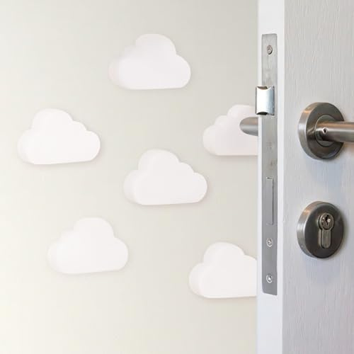 INCREWAY 6PCS Cloud Shaped Door Stoppers, White Adhesive Wall Protector Pad, EVA Plastic Door Bumper Guard for Knob Handle Home Office Protection