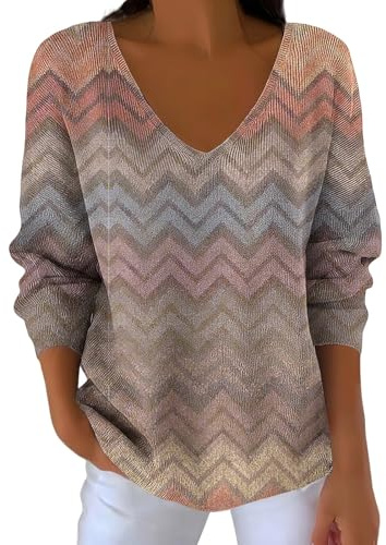 Maglioncino Donna Sottogiacca Donna Invernale Maglietta Casual A Maniche Lunghe in Tessuto A Righe con Stampa Quadri da Maglioncino in Maglione Coffee L