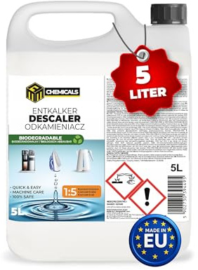 MRM Chemicals – Entkalker flüssig – 1 x 5L – für Kaffeemaschinen, Vollautomaten & Wasserkocher – biologisch abbaubar – Konzentrat 1:5 – entfernt Kalk gründlich & schonend