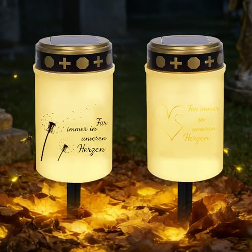 SGZIOO 2 luci a energia solare, per esterni, impermeabili, a LED con picchetto, per cimitero, per decorazione del cimitero, colore bianco