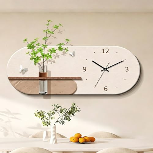 Modern 3D LED sandstens väggkonst med tyst klocka, vattenförrådsvas för gröna växter, kreativ dekor för matsal och vardagsrum(A,100 * 41cm/39.3 * 16.1in)