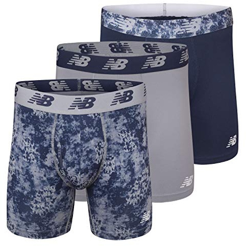 New Balance Men's 6 Boxer Brief Fly Front with Pouch, 3-Pack,Print/Steel/Pigment, Medium (32-34)