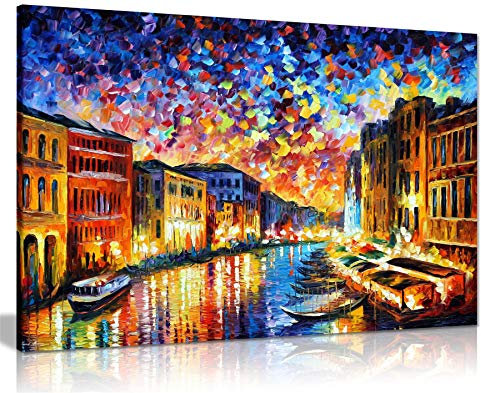 Leonid Afremov Ölgemälde auf Leinwand, abstrakt, für Wohnzimmer, Heimdekoration, Venice Grand Canal, 76x51 cm (30x20in)
