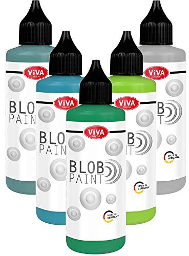 Viva Decor Blob Paint Set (Dark Forest, 5 x 90 ml) - gebrauchsfertiges Farben Set für Blob Painting Dot Painting Art - Dotting Tool für Leinwand, Mandala