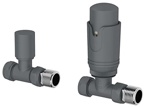 DuraTherm® Thermostatic Radiator Valve Pack Set, 15mm Lockshield TRV & Thermostat, Anthracite Grey Valves for Radiators, Straight