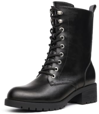 DREAM PAIRS Lace-up Combat Boots,Black/Pu,9