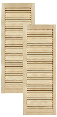 DecoMeister Puerta de Lamas Tipo Persiana de Lumbrera de Celosía de Madera Maciza de Pino Para Armarios Frente de Mueble con Listones Abiertos de Dimensiones 394x1100 mm Juego de Dos Piezas