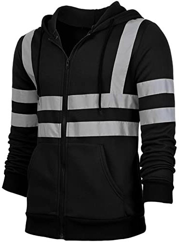 Panegy Jungen Arbeitsjacke Reflektierend Warnschutz Jacke Sicherheitsjacke Kapuzenpullover Größe L - Schwarz