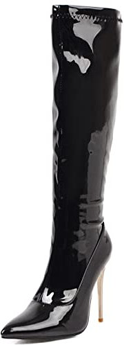 Bviennic Donna Appuntito Vernice Stivali Alti Zip Laterale Uomini Festa Tacco A Spillo Moda Stivali Equitazione Sposa Nero Numero 36 Eu